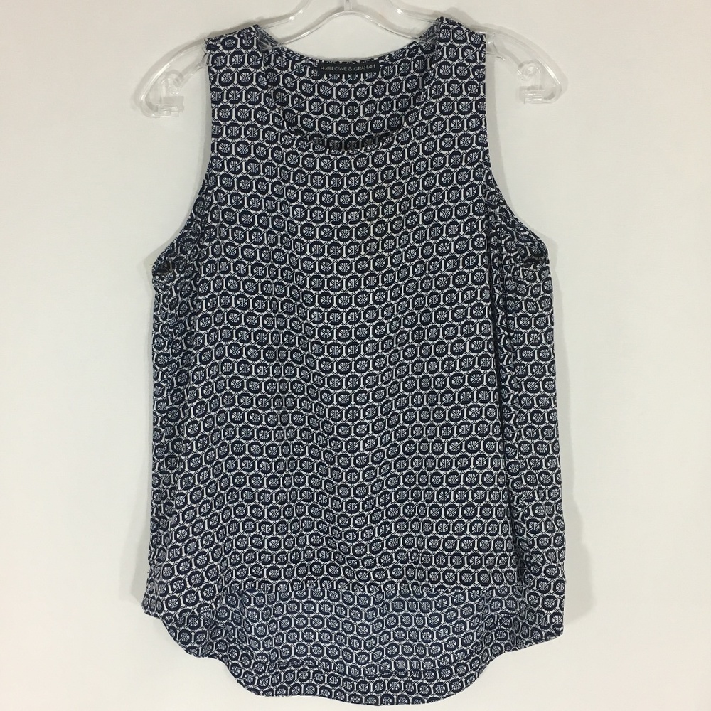 Harlowe & Graham Navy Printed Tank Blouse sz S